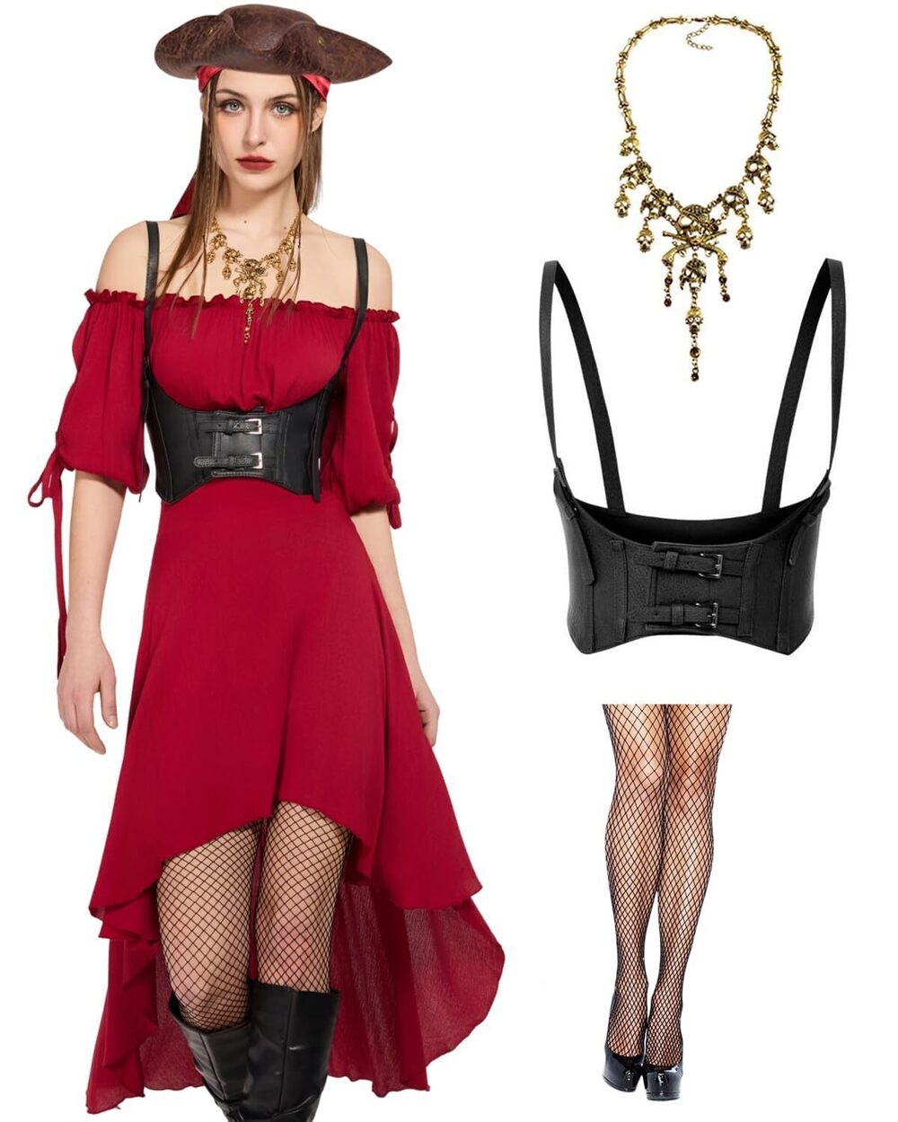 8408 Pirate Costume with Underbust Corset High Low Renaissance Pirate Dress